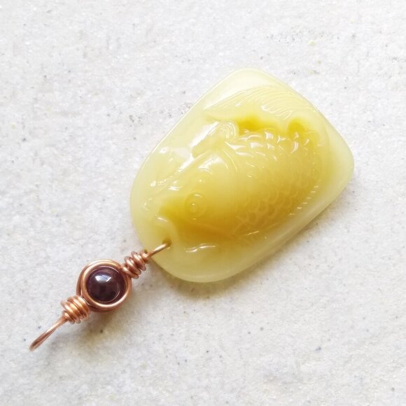 Big & Chunky Yellow Fish Pendant! Bass Fishing Girl! Lake Fishing! Angling! - Picture 2 of 7